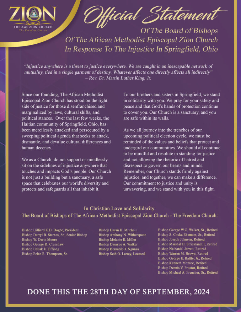 The Board of Bishops In Response to the Injustice in Springfield, Ohio