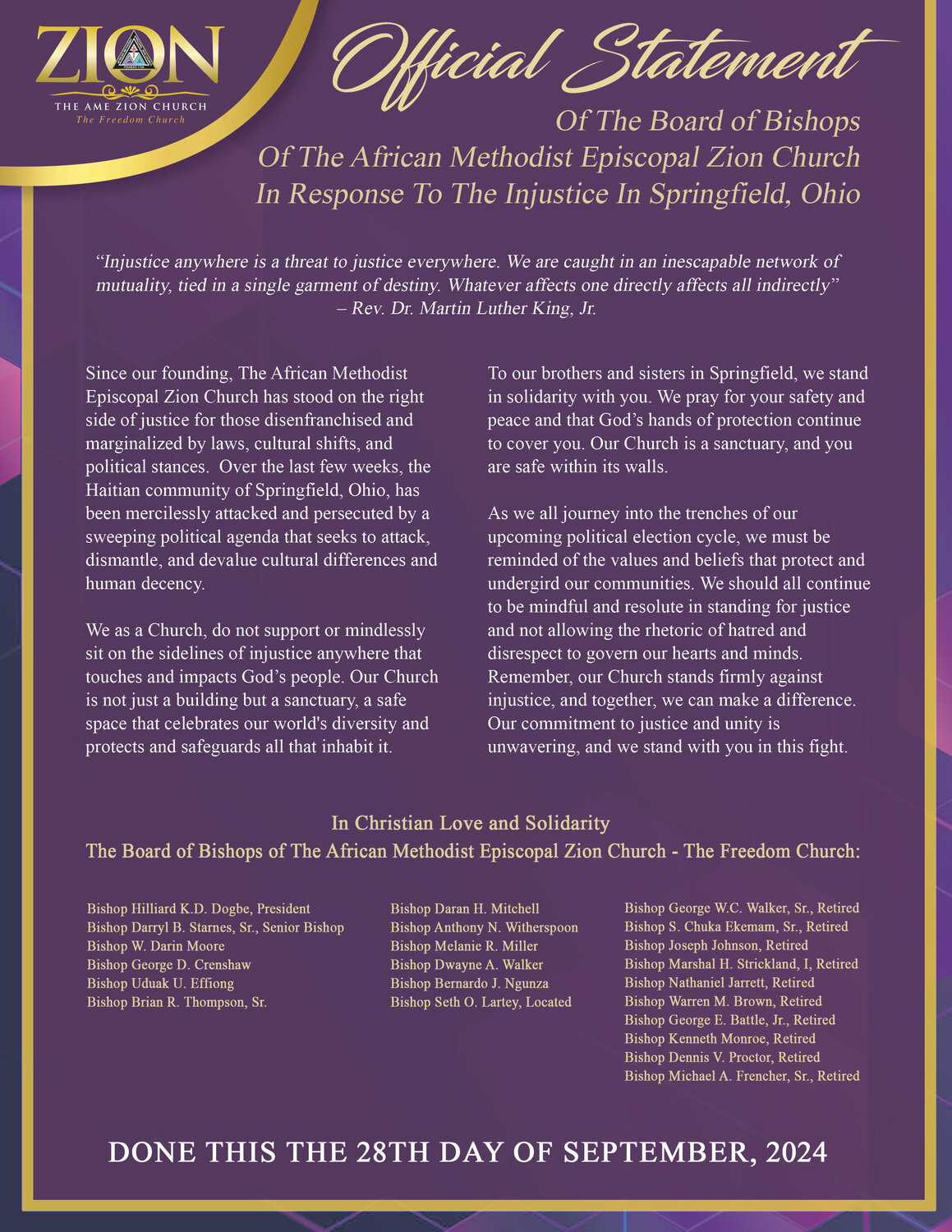 The Board of Bishops In Response to the Injustice in Springfield, Ohio - Image