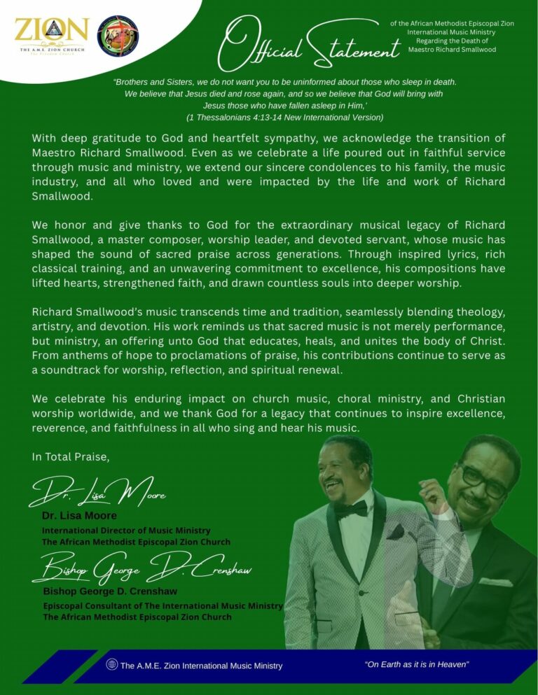 Official Statement of The African Methodist Episcopal Zion International Music Ministry Regarding the Death of Maestro Richard Smallwood