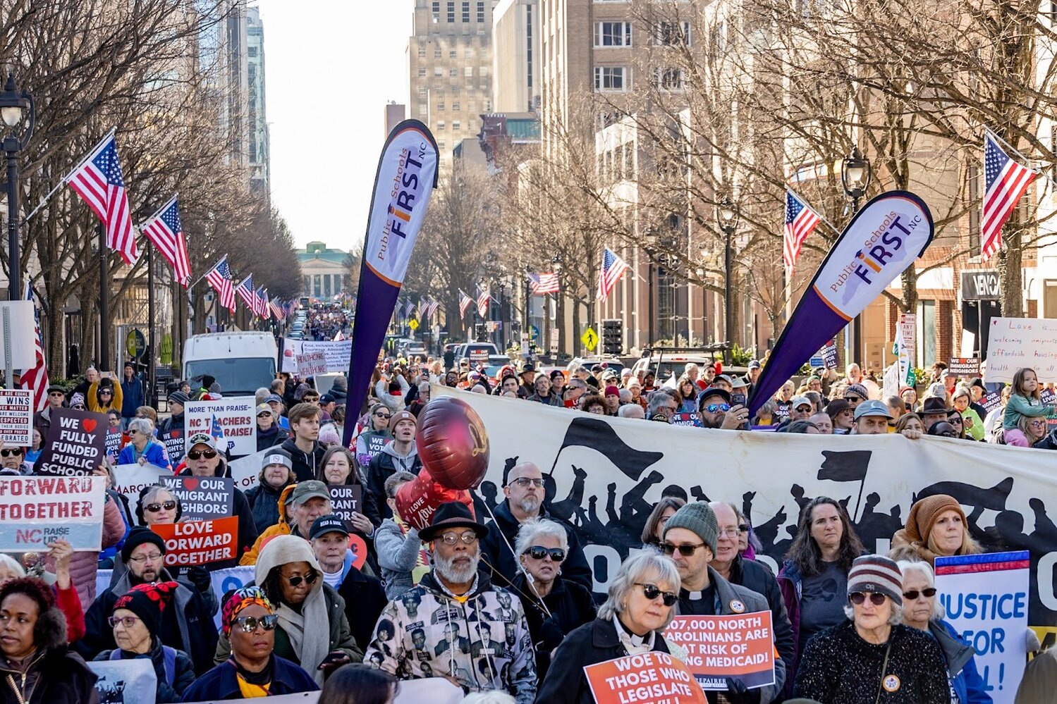 Thousands of Moral leaders, Clergy and Impacted people gathered at the North Carolina State Capitol for the “Love Forward Together” Mass Moral Assembly and March - Image